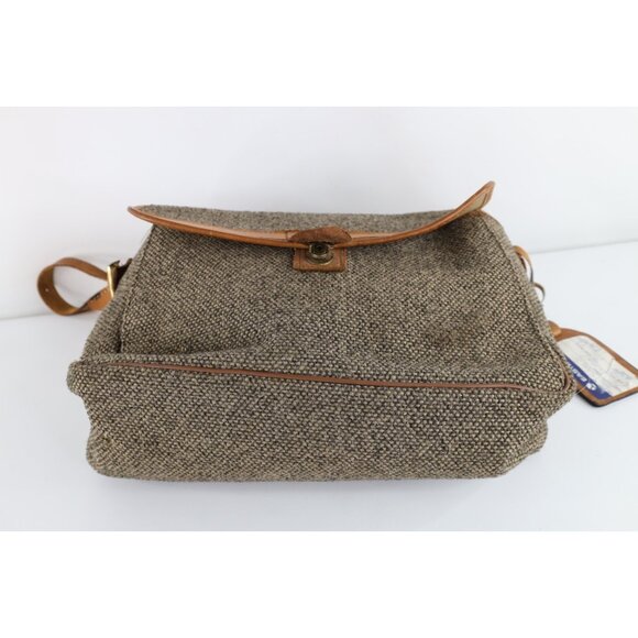 Vintage 70s 80s Streetwear Distressed Wool Tweed Leather Messenger Bag Briefcase - Picture 7 of 11